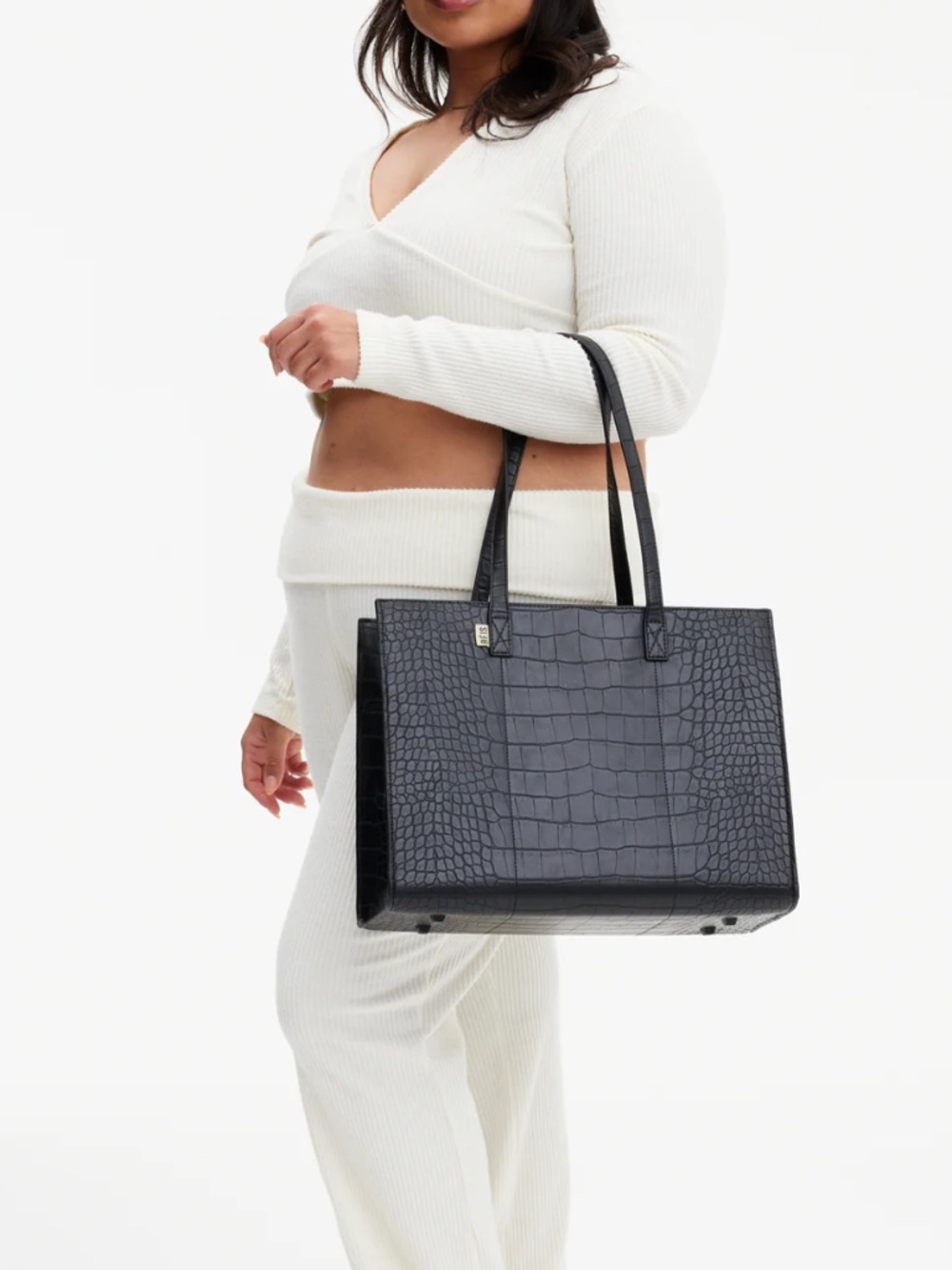 BÉIS The Large Work Tote Black Croc Vegan Leather Laptop Bag